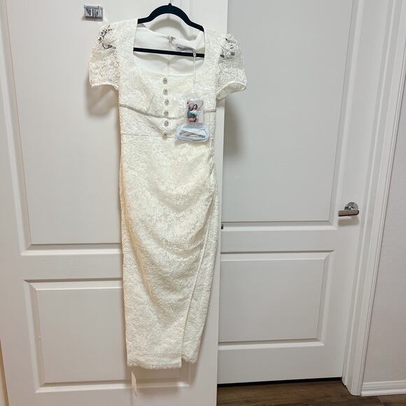 Self-Portrait Diamante Embellished Lace Midi Dress NWT  Size 4 - Picture 4 of 8